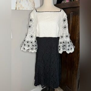SHANI Black and White Floral Lace Cocktail Dress